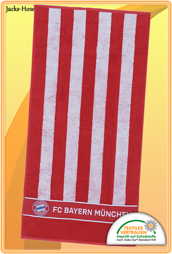 FC Bayern München Badetuch Rot Weiß Logo Baumwolle Blockstreifen Gr 70x140cm