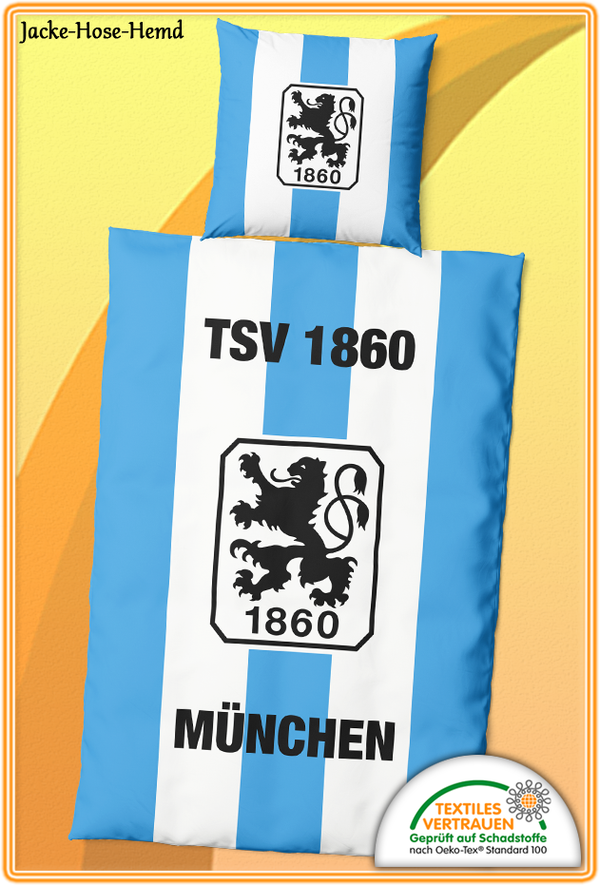 TSV 1860 München Bettwäsche Hellblau Weiß Logo Löwe Fussball Gr:135x200cm