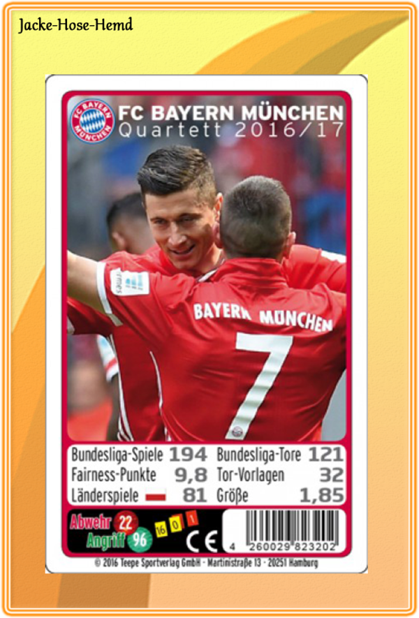 Karten Kartenspiel Quartett Spiel FC Bayern München 2016/17