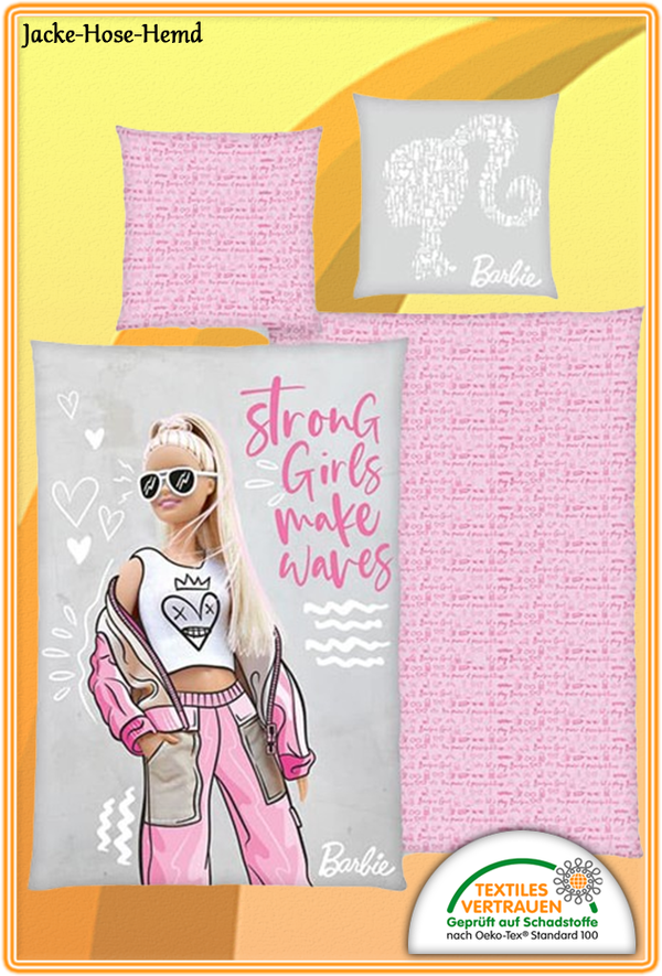 Barbie Bettwäsche Strong Girl make Waves Rosa Herz Baumwolle Gr. 135x200 cm