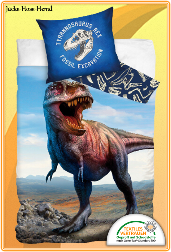 Bettwäsche Dinos Dinosaurier TRex Baumwolle Reißverschluss Gr:135x200cm