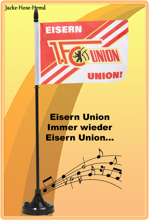 Soundfahne 1.FC Union Berlin Tisch-Fahne Flagge Hymne Eisern Union Gr. ca. 35cm