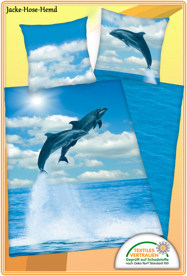 Herding Delfine Bettwäsche Baumwolle Reißverschluss Meer Ocean Gr. 135x200cm